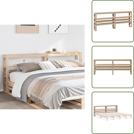 The Living Store Testiera con Ripiani 180 cm in Legno Massello di Pino - Testiera con ripiani