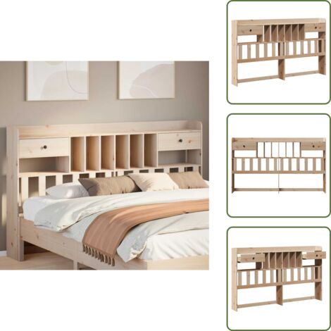 The Living Store Testiera con Ripiani 180 cm in Legno Massello di Pino - Testiera con ripiani