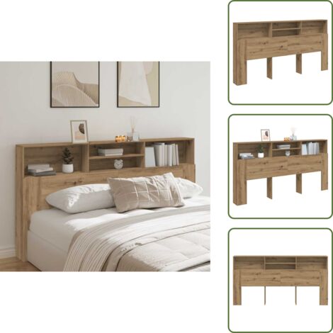 The Living Store Testiera Contenitore Rovere Artigianale 200x19x103,5 Truciolato - Contenitore letto