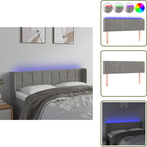 The Living Store Testiera Grigio Chiaro a LED 147x16x78/88 cm in Velluto - Testiera in velluto