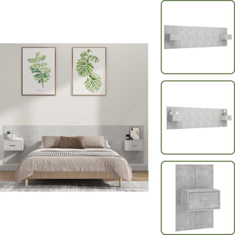 The Living Store Testiera Letto con Comodini in Legno Multistrato Grigio Cemento - Comodini in legno