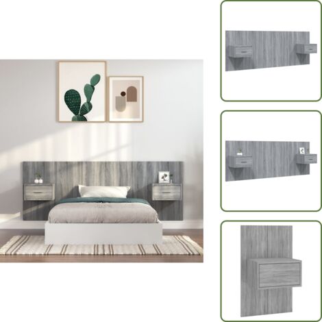 The Living Store Testiera Letto con Comodini in Legno Multistrato Grigio Sonoma - Comodini in legno