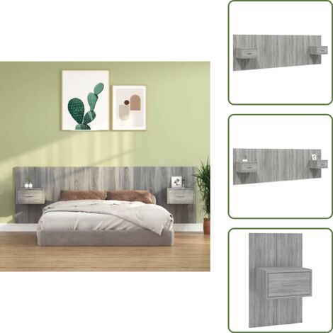 The Living Store Testiera Letto con Comodini in Legno Multistrato Grigio Sonoma - Comodini in legno