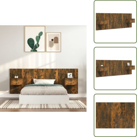 The Living Store Testiera Letto con Comodini in Legno Multistrato Rovere Fumo - Comodini