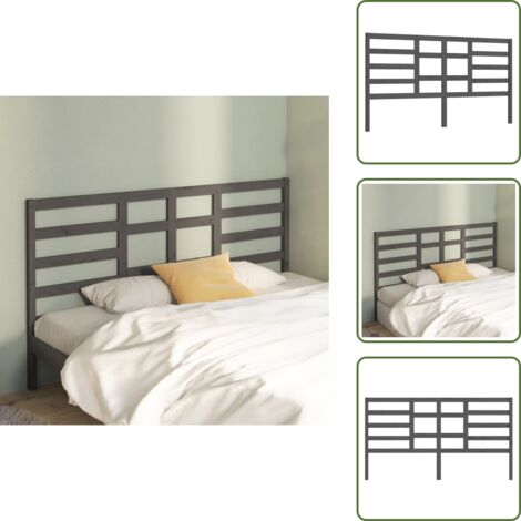 The Living Store Testiera Letto Grigia 186x4x104cm in Legno Massello di Pino - Testiera letto grigia