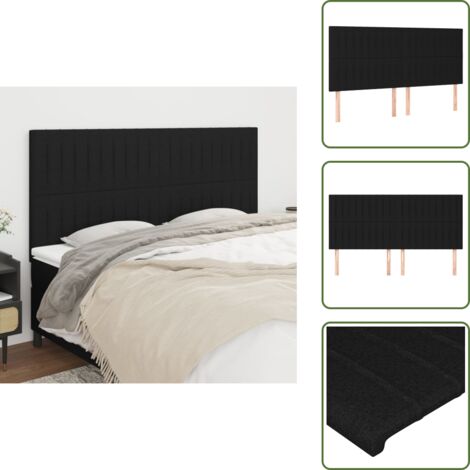 The Living Store Testiera Nera 200x5x118/128 cm Tessuto - Testiera in tessuto