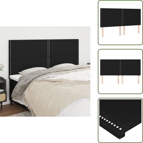 The Living Store Testiera Nera 200x5x118/128 cm Tessuto - Testiera in tessuto