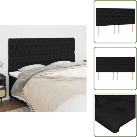 The Living Store Testiera Nera 200x7x118/128 cm Tessuto - Testiera letto in tessuto