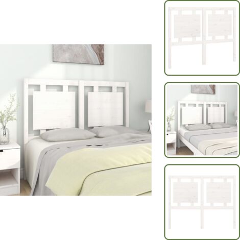 The Living Store Testiera per Letto Bianca 125,5x4x100 cm Legno Massello di Pino - Testiera in legno massello