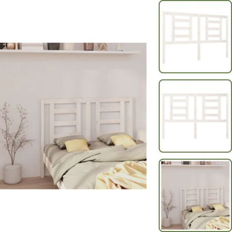 The Living Store Testiera per Letto Bianca 146x4x100cm in Legno Massello di Pino - Testiera in legno massello