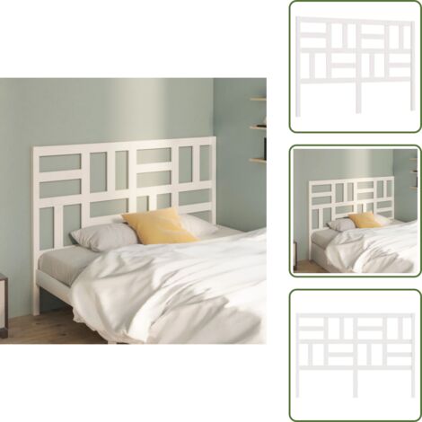 The Living Store Testiera per Letto Bianca 146x4x104cm in Legno Massello di Pino - Testiera in pino