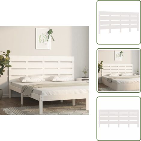 The Living Store Testiera per Letto Bianca 160x3x80 cm in Legno Massello di Pino - Testiera in legno massello