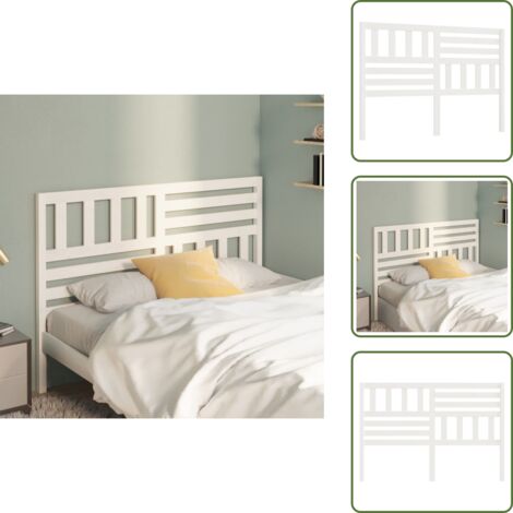 The Living Store Testiera per Letto Bianca 166x4x100cm in Legno Massello di Pino - Testiera in pino