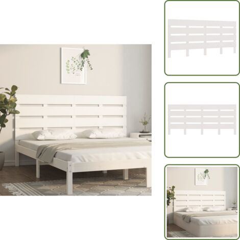 The Living Store Testiera per Letto Bianca 200x3x80 cm in Legno Massello di Pino - Testiera in pino