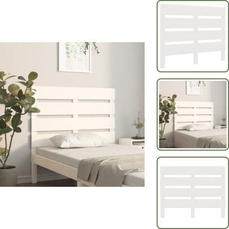 The Living Store Testiera per Letto Bianca 90x3x80 cm in Legno Massello di Pino - Testiera in pino