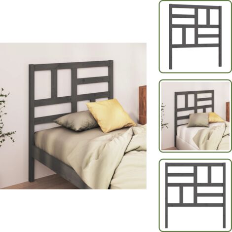 The Living Store Testiera per Letto Grigia 81x4x104 cm in Legno Massello di Pino - Testiera letto grigia