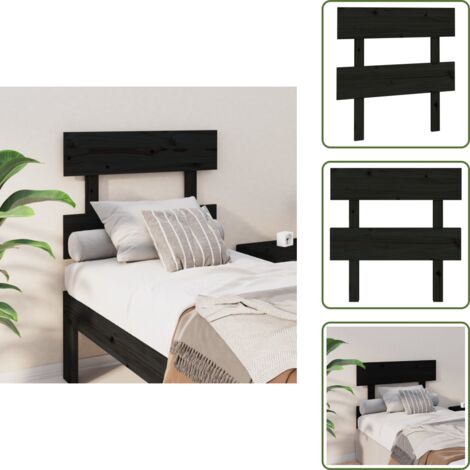 The Living Store Testiera per Letto Nera 103,5x3x81 cm in Legno Massello di Pino - Testiera in pino