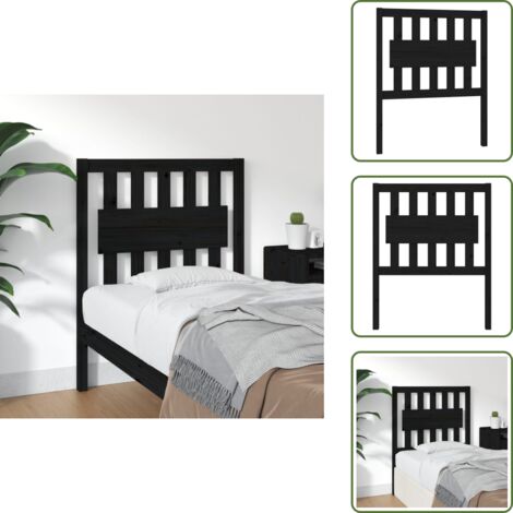 The Living Store Testiera per Letto Nera 80,5x4x100 cm in Legno Massello di Pino - Testiera in pino