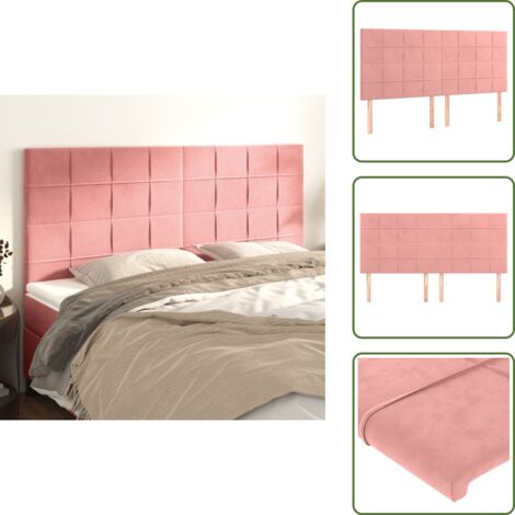 The Living Store Testiera Rosa 200x5x118/128 cm Velluto - Testiera in Velluto
