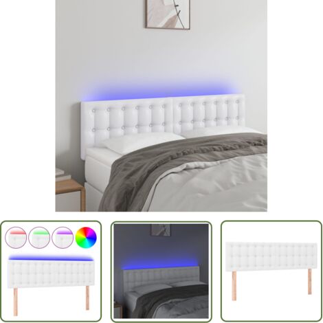 The Living Store Tête de lit à LED Blanc 144x5x78/88 cm Similicuir - Tête De Lit Led - Tête De Lit Blanche - Tête De Lit Moderne - Tête De Lit Rembourrée - Simicuir