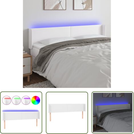 The Living Store Tête de lit à LED Blanc 163x16x78/88 cm Similicuir - Tête De Lit Led - Tête De Lit Blanche - Tête De Lit Moderne - Tête De Lit Rembourrée - Tête De Lit Similicuir
