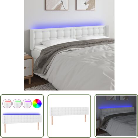 The Living Store Tête de lit à LED Blanc 203x16x78/88 cm Similicuir - Tête De Lit Led - Tête De Lit Blanche - Tête De Lit Moderne - Tête De Lit Rembourrée - Tête De Lit Similicuir