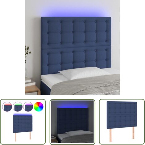 The Living Store Tête de lit à LED Bleu 100x5x118/128 cm Tissu - Tête De Lit Led - Têtière Lit - Éclairage Led - Chambre À Coucher - Décoration Murale