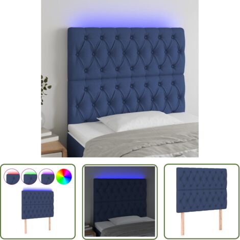 The Living Store Tête de lit à LED Bleu 100x7x118/128 cm Tissu - Tête De Lit Led - Têtière De Lit - Éclairage Led - Chambre À Coucher - Décoration Murale