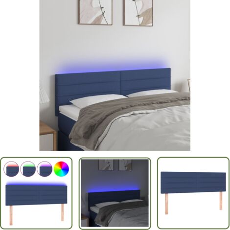 The Living Store Tête de lit à LED Bleu 144x5x78/88 cm Tissu - Tête De Lit Led - Têtière Lit - Éclairage Led - Chambre À Coucher - Décoration Murale