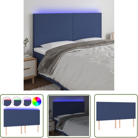 The Living Store Tête de lit à LED Bleu 160x5x118/128 cm Tissu - Tête De Lit Led - Têtière De Lit - Éclairage Led - Chambre À Coucher - Décoration Murale