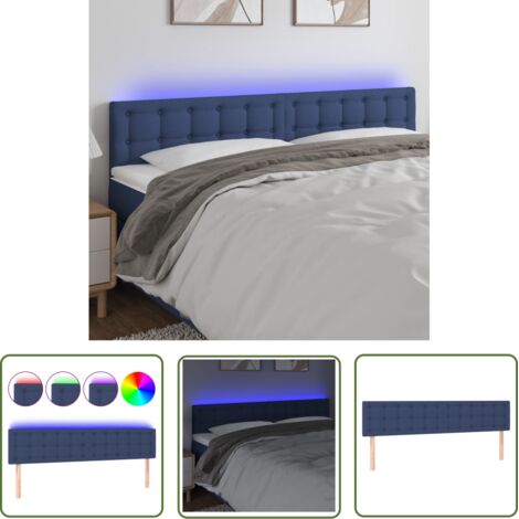 The Living Store Tête de lit à LED Bleu 160x5x78/88 cm Tissu - Tête De Lit Led - Têtière Lit - Éclairage Led - Chambre À Coucher - Décoration Murale