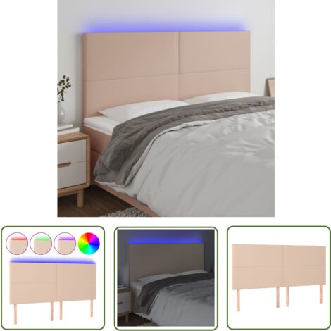 The Living Store Tête de lit à LED Cappuccino 200x5x118/128 cm Similicuir - Tête De Lit Led - Tête De Lit Capitonnée - Tête De Lit Moderne - Tête De Lit Rembourrée - Tête De Lit Simili Cuir