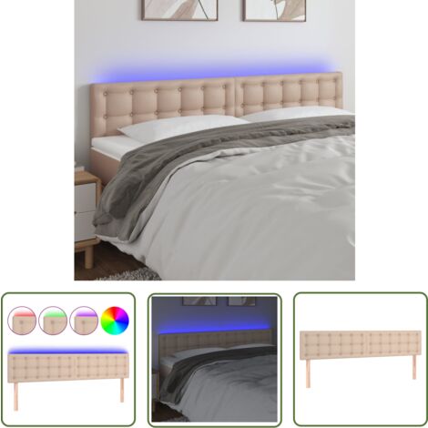 The Living Store Tête de lit à LED Cappuccino 200x5x78/88 cm Similicuir - Tête De Lit Led - Tête De Lit Capitonnée - Tête De Lit Moderne - Tête De Lit Simili Cuir - Éclairage Led