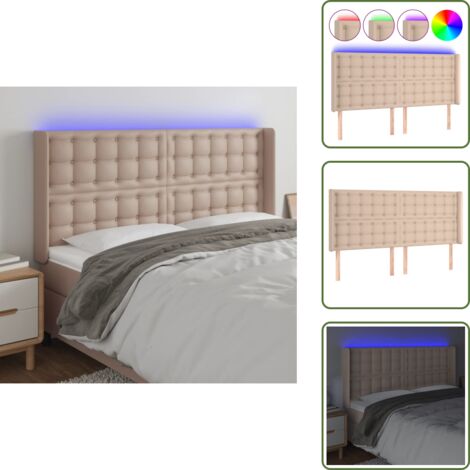 The Living Store Tête de lit à LED Cappuccino 203x16x118/128 cm Similicuir - Tête De Lit Led - Tête De Lit Capitonnée - Tête De Lit Moderne - Tête De Lit Rembourrée - Tête De Lit Simili Cuir