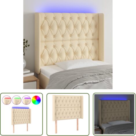 The Living Store Tête de lit à LED Crème 103x16x118/128 cm Tissu - Tête De Lit Led - Têtière De Lit - Éclairage Led - Chambre À Coucher - Décoration Murale