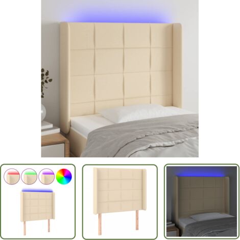 The Living Store Tête de lit à LED Crème 103x16x118/128 cm Tissu - Tête De Lit Led - Têtière De Lit - Éclairage Led - Chambre À Coucher - Meuble De Chambre
