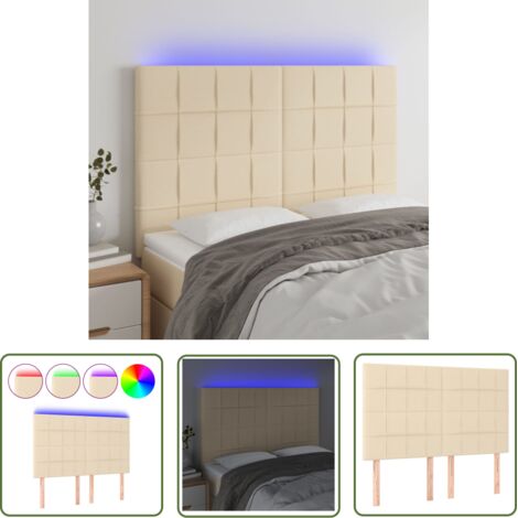 The Living Store Tête de lit à LED Crème 144x5x118/128 cm Tissu - Tête De Lit Led - Têtière De Lit - Éclairage Led - Chambre À Coucher - Décoration Murale