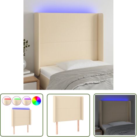 The Living Store Tête de lit à LED Crème 93x16x118/128 cm Tissu - Tête De Lit Led - Têtière De Lit - Éclairage Led - Chambre À Coucher - Décoration Murale