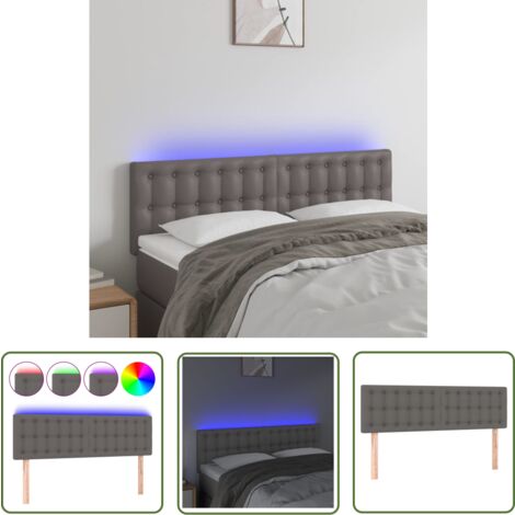 The Living Store Tête de lit à LED Gris 144x5x78/88 cm Similicuir - Tête De Lit Led - Tête De Lit Moderne - Tête De Lit Rembourrée - Tête De Lit Similicuir - Éclairage Led