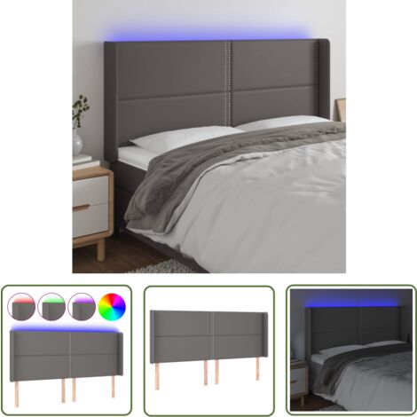 The Living Store Tête de lit à LED Gris 203x16x118/128 cm Similicuir - Tête De Lit Led - Tête De Lit Moderne - Tête De Lit Rembourrée - Tête De Lit Similicuir - Éclairage Led