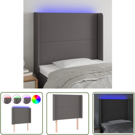 The Living Store Tête de lit à LED Gris 93x16x118/128 cm Similicuir - Tête De Lit Led - Tête De Lit Moderne - Tête De Lit Rembourrée - Tête De Lit Similicuir - Éclairage Led