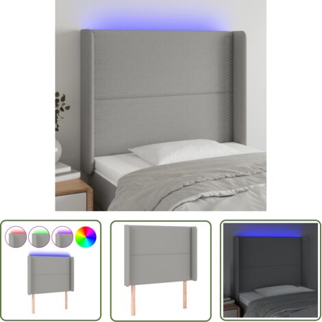 The Living Store Tête de lit à LED Gris clair 103x16x118/128 cm Tissu - Tête De Lit Led - Têtière De Lit - Éclairage Led - Chambre À Coucher - Décoration Murale