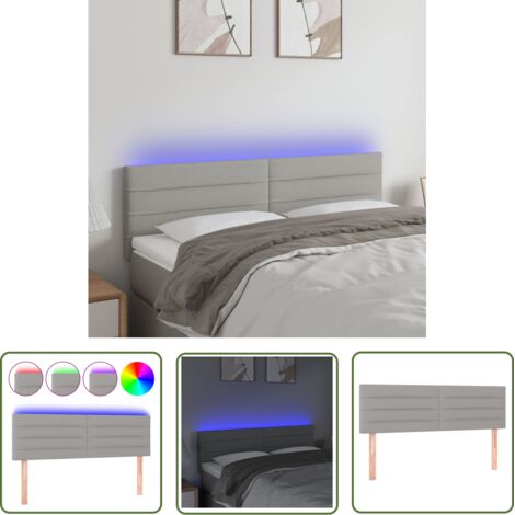 The Living Store Tête de lit à LED Gris clair 144x5x78/88 cm Tissu - Tête De Lit Led - Têtière De Lit - Éclairage Led - Chambre À Coucher - Décoration Murale