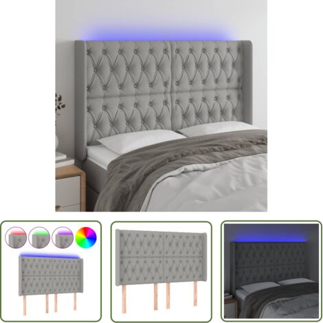 The Living Store Tête de lit à LED Gris clair 147x16x118/128 cm Tissu - Tête De Lit Led - Têtière De Lit - Éclairage Led - Chambre À Coucher - Décoration Murale