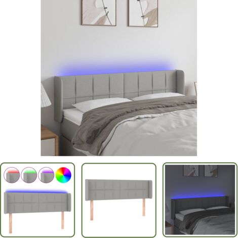 The Living Store Tête de lit à LED Gris clair 147x16x78/88 cm Tissu - Tête De Lit Led - Têtière De Lit - Éclairage Led - Chambre À Coucher - Décoration Murale