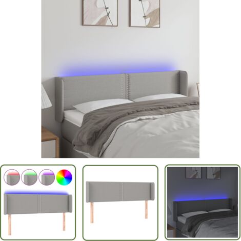 The Living Store Tête de lit à LED Gris clair 147x16x78/88 cm Tissu - Tête De Lit Led - Têtière Lit - Éclairage Led - Chambre À Coucher - Décoration Murale