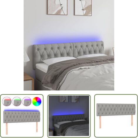 The Living Store Tête de lit à LED Gris clair 160x7x78/88 cm Tissu - Tête De Lit Led - Têtière Lit - Éclairage Led - Chambre À Coucher - Décoration Intérieure