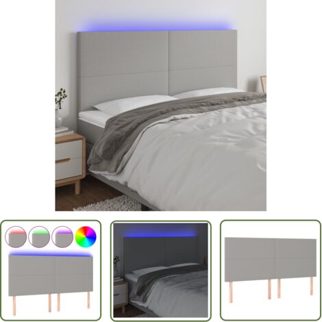 The Living Store Tête de lit à LED Gris clair 200x5x118/128 cm Tissu - Tête De Lit Led - Têtière De Lit - Éclairage Led - Chambre À Coucher - Décoration Murale