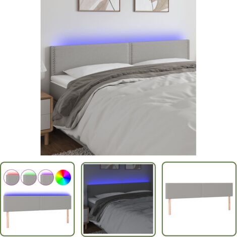 The Living Store Tête de lit à LED Gris clair 200x5x78/88 cm Tissu - Tête De Lit Led - Têtière De Lit - Éclairage Led - Chambre À Coucher - Décoration Murale