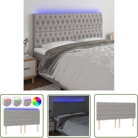 The Living Store Tête de lit à LED Gris clair 200x7x118/128 cm Tissu - Tête De Lit Led - Têtière De Lit - Éclairage Led - Chambre À Coucher - Décoration Murale